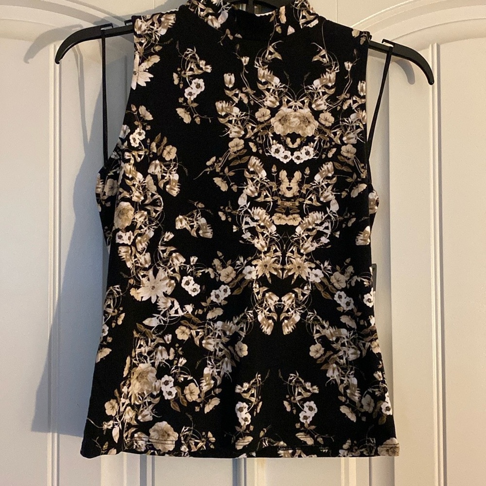 Guess Black and Cream Floral Blouse and Skirt Size M